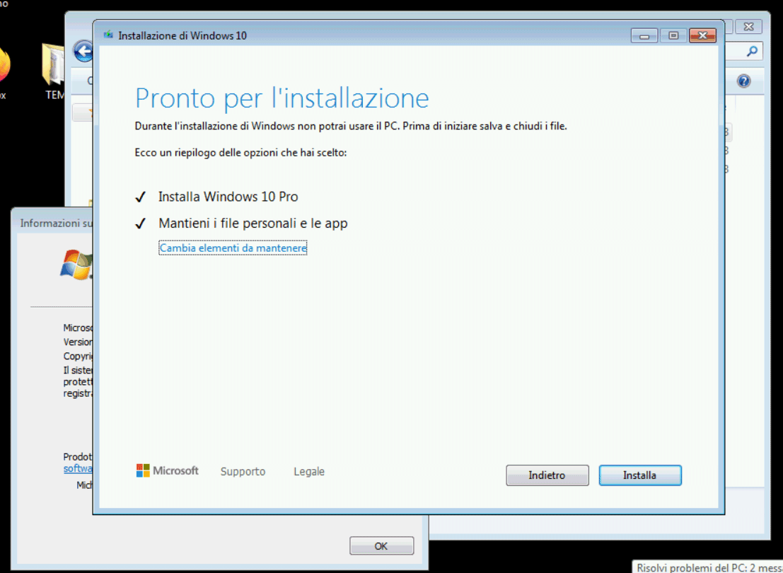 Installazione Windows 11 come aggiornamento di Windows 7