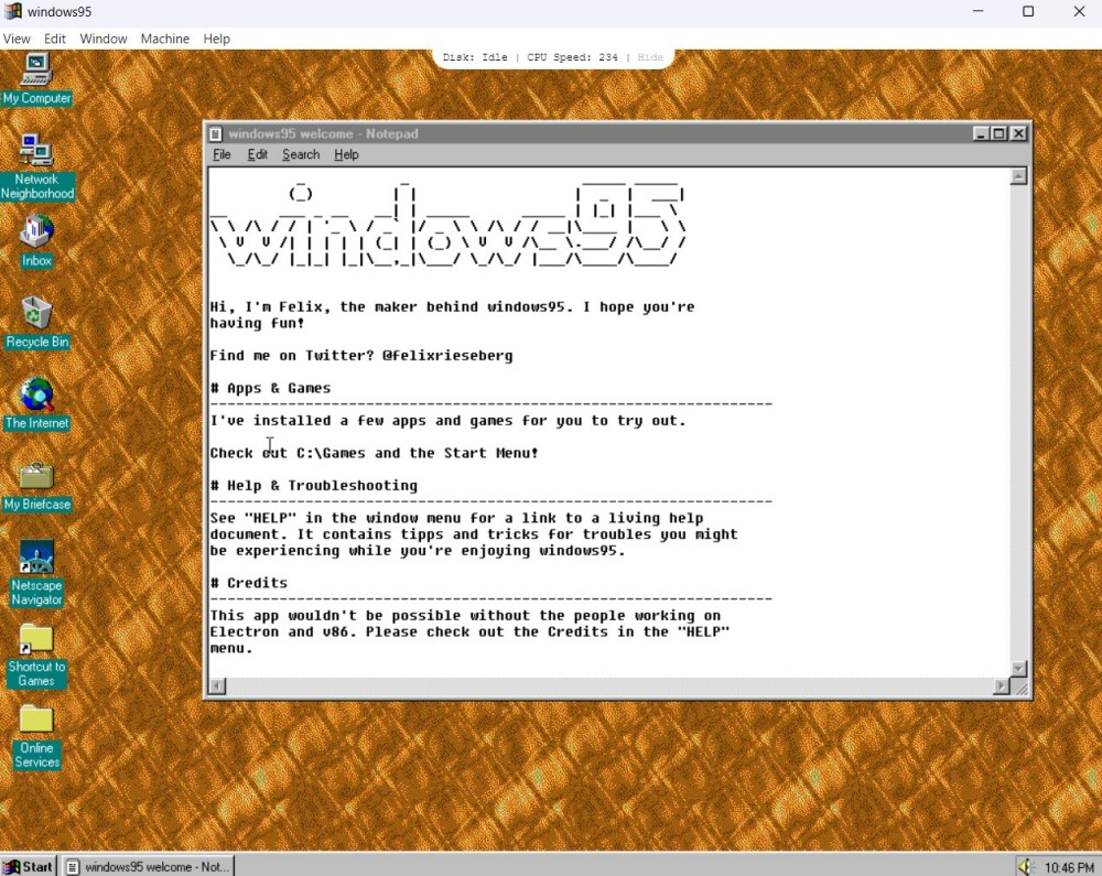 Eseguire Windows 95 come app