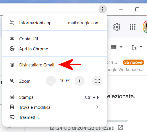 Disinstallare app Gmail Windows