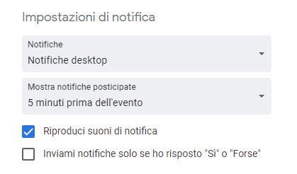 Impostazioni notifica promemoria desktop