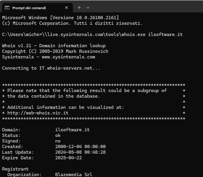 WHOIS da prompt dei comandi Windows
