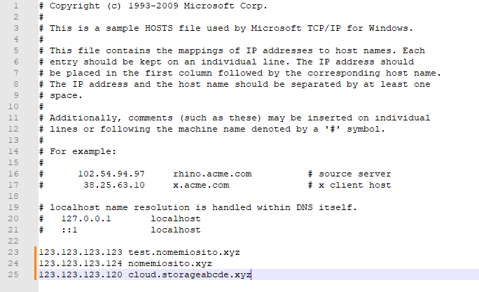 Esempio file HOSTS