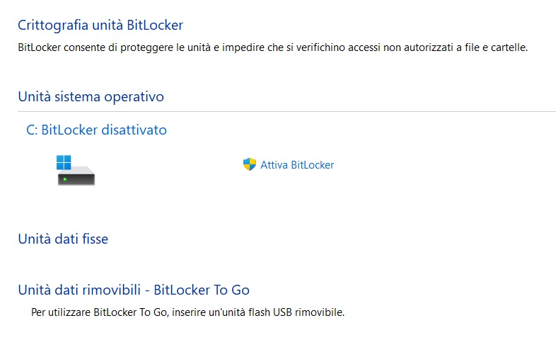 Attivazione BitLocker