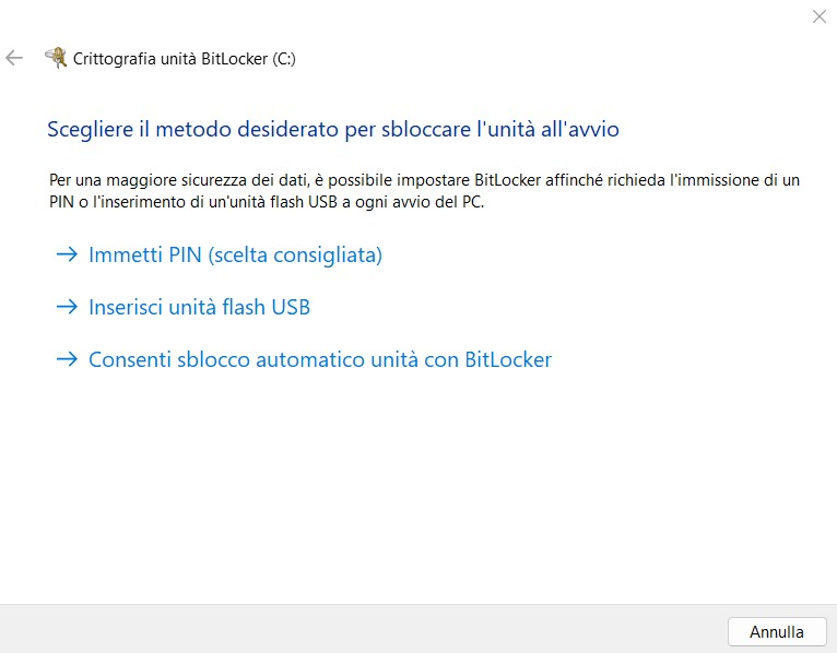 Impostazione PIN BitLocker