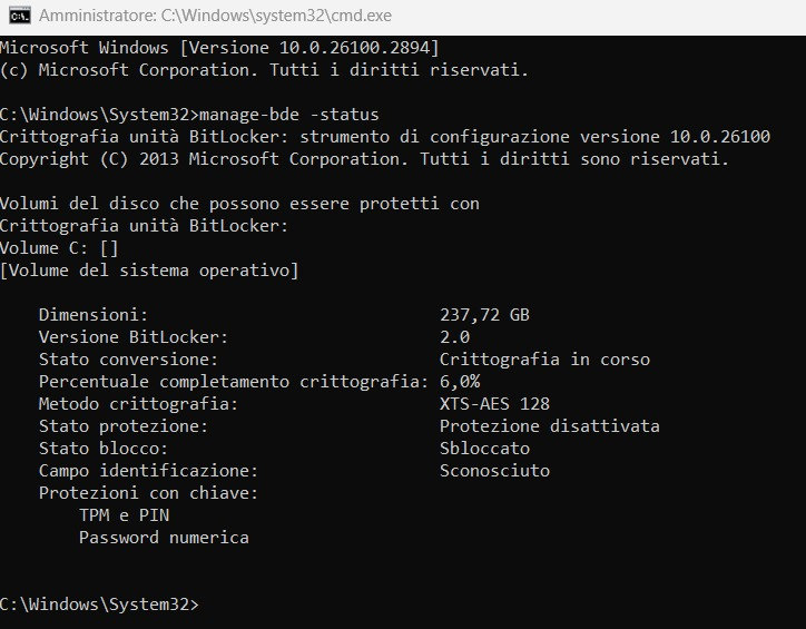 Verifica stato BitLocker