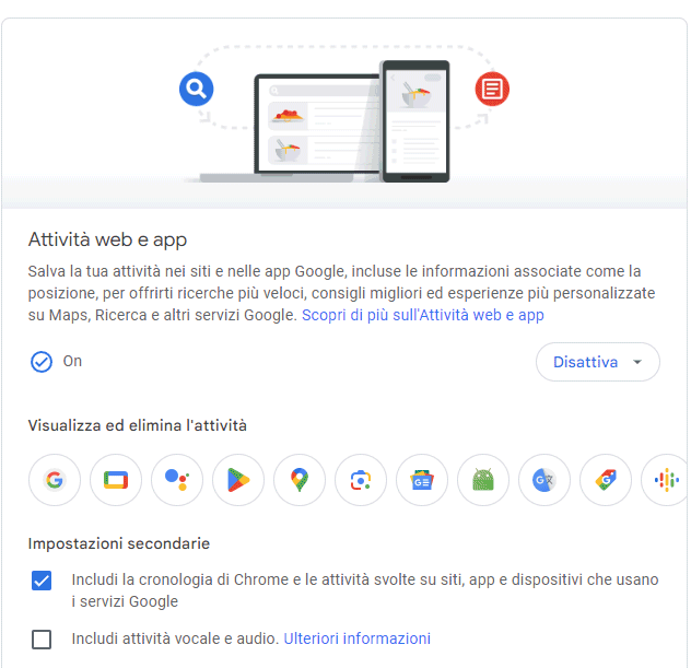 Attività Web e app Google