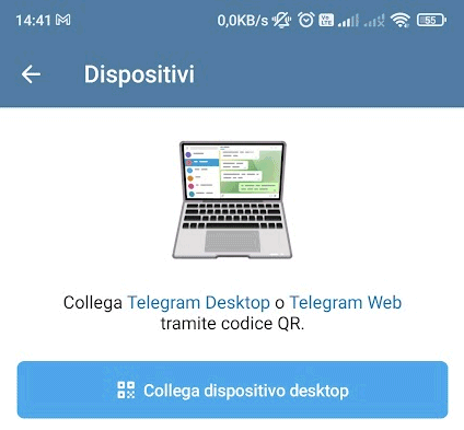 Telegram Web, collegamento dispositivo