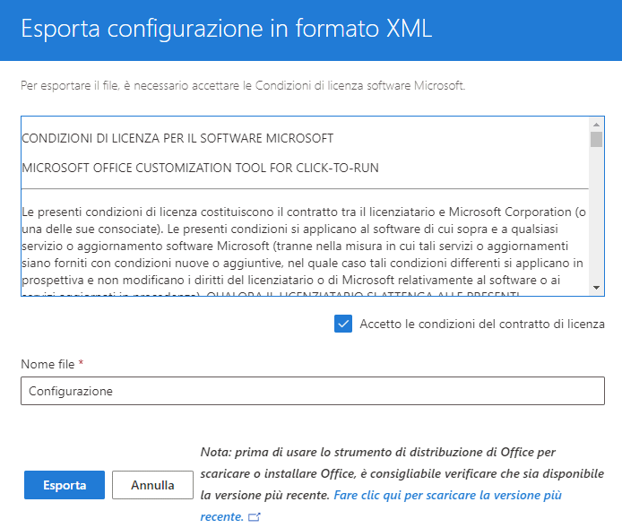 Esportazione configurazione XML Office 2021