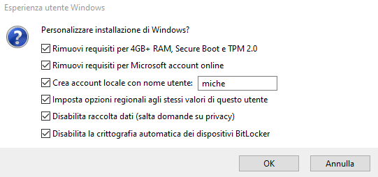 Personalizzare installazione Windows con Rufus