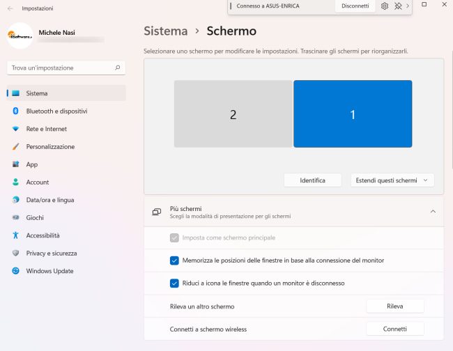 Windows 11: estendere schermo, anche in modalità wireless