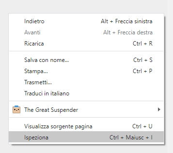 Modificare pagina web dal browser con Ispeziona elemento