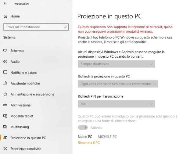 Come proiettare lo schermo di Windows 10 su altri dispositivi