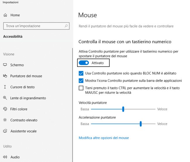 Tasti del mouse, touchpad e tastiera in Windows 10 e 11