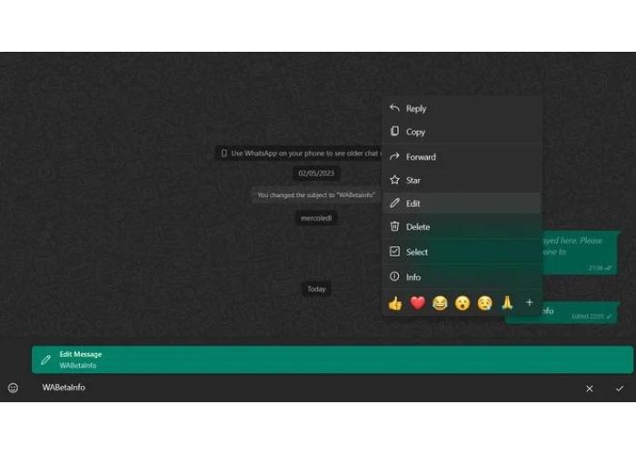 WhatsApp beta Windows modifica messaggi screenshot