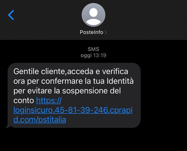SMS truffa Poste Italiane CSIRT