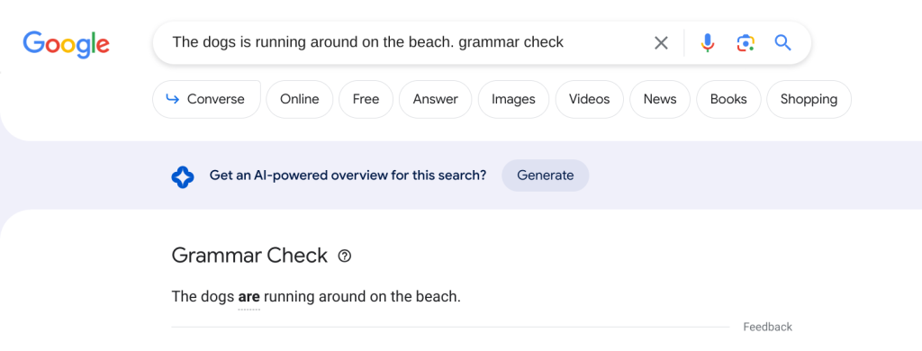 Google Search - Grammar Check - Esempio