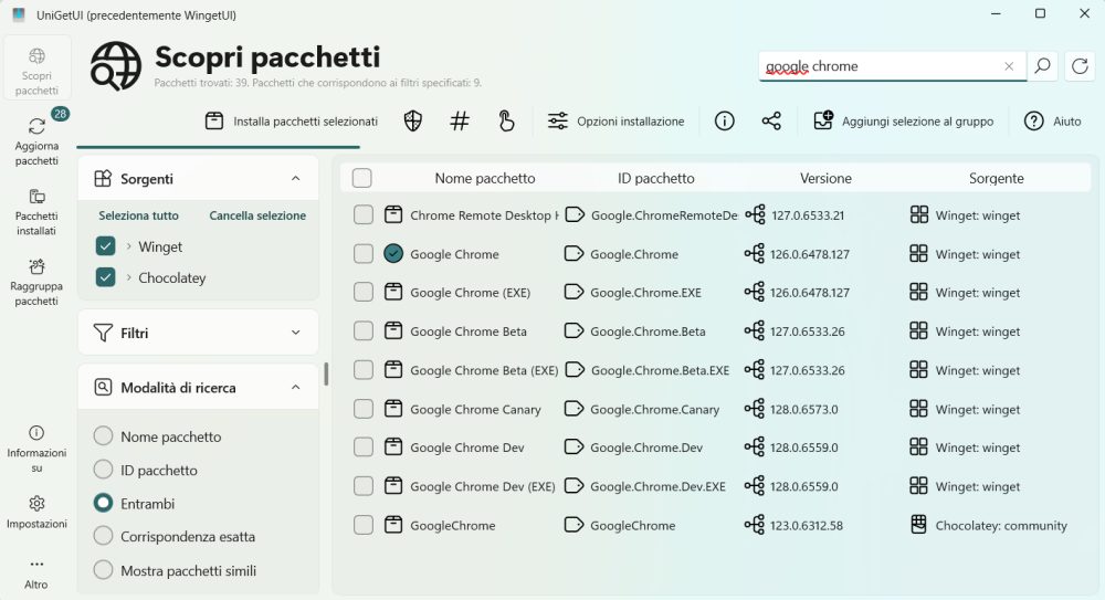 Gestore pacchetti Windows: UniGetUI