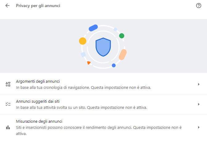 Impostazioni Privacy annunci Google Chrome