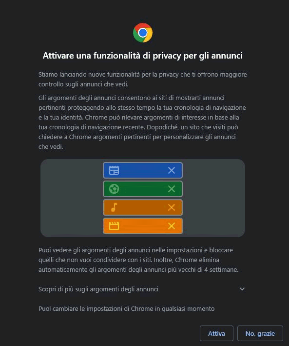 Privacy per gli annunci Chrome