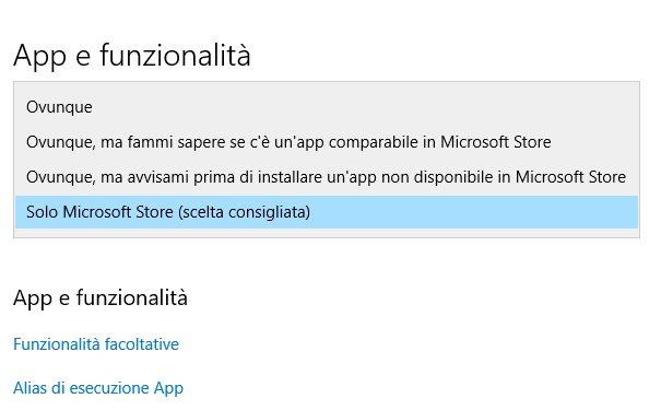 Installazione app in Windows