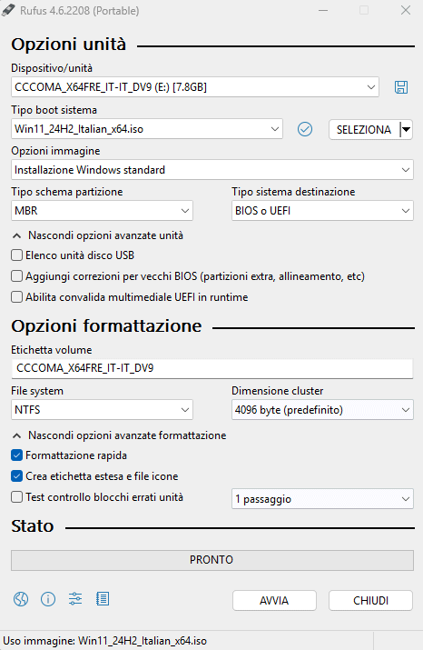 Installare Windows 11 24H2 da USB con Rufus