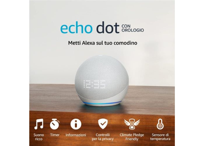 Echo Dot con orologio al 40%, il regalo di Natale perfetto