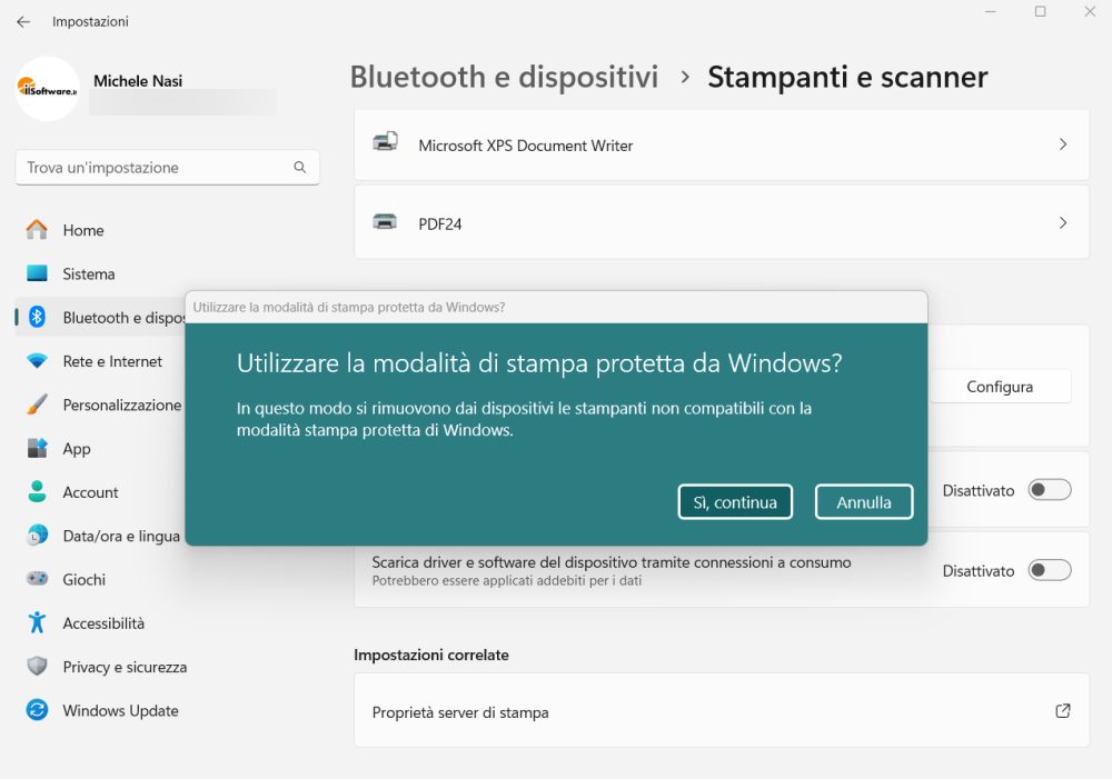 Attivare modalità stampa protetta in Windows 11
