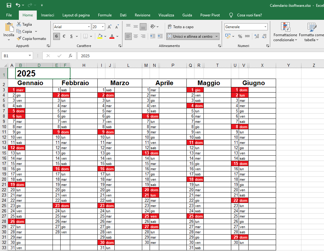 Calendario 2025 Excel