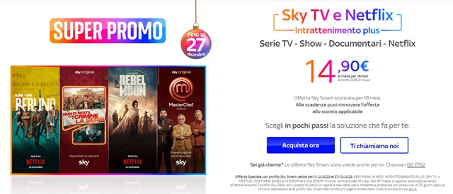 sky tv e netflix super promo 14,90 euro