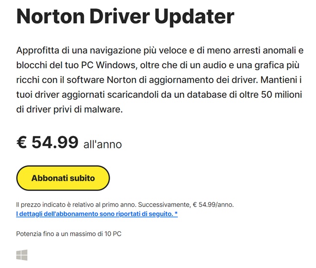 norton driver updater licenza annuale