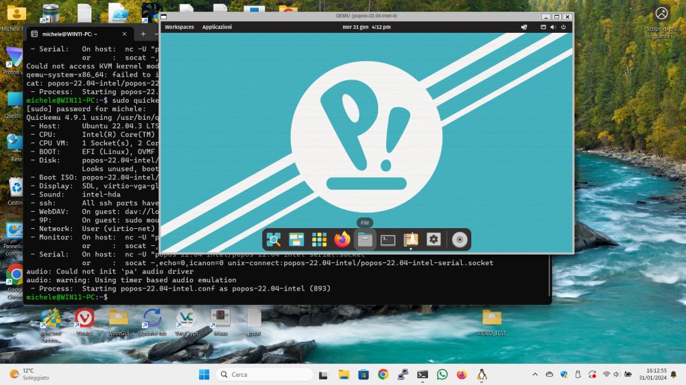QEMU virtualizzazione Pop!_OS Linux