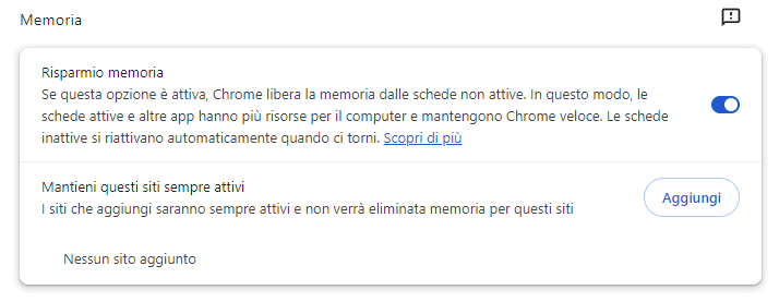 Risparmio memoria Chrome