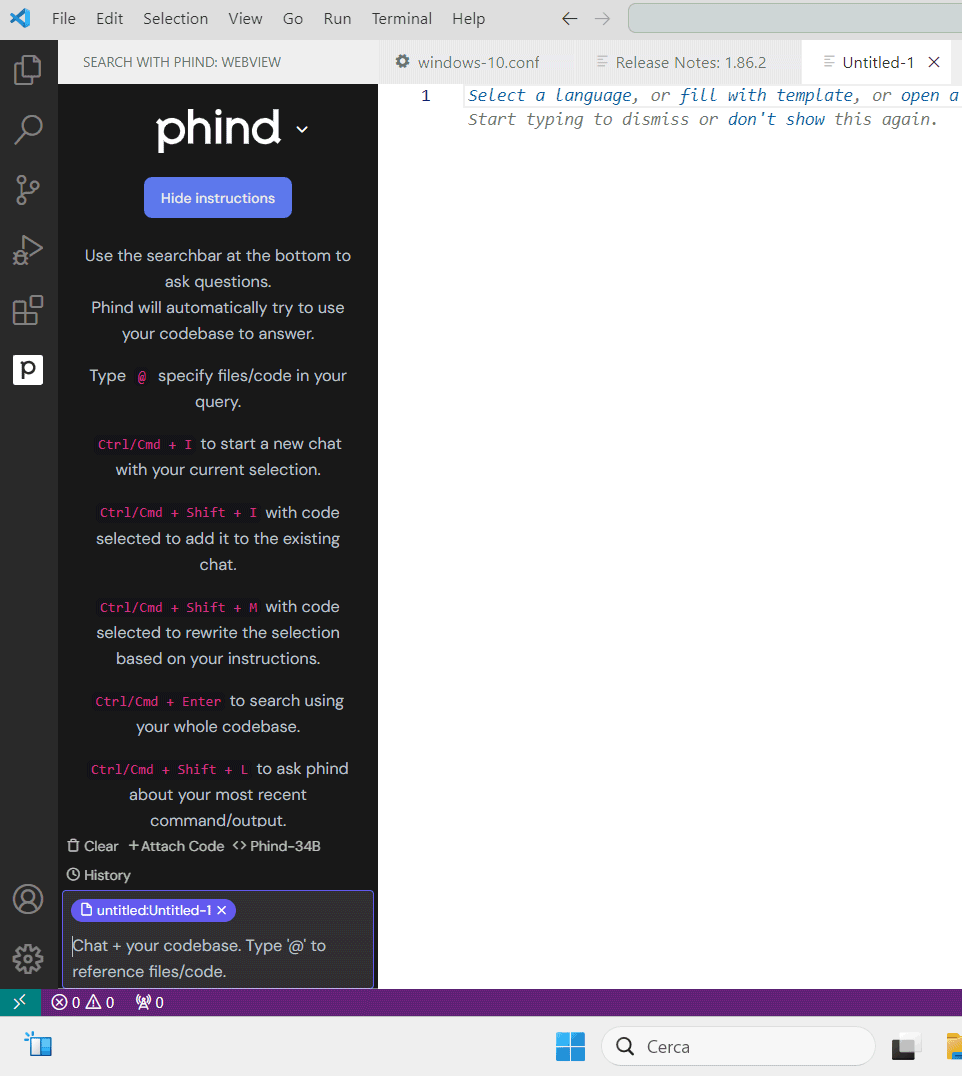 Creare codice programmazione e correggerlo con Phind