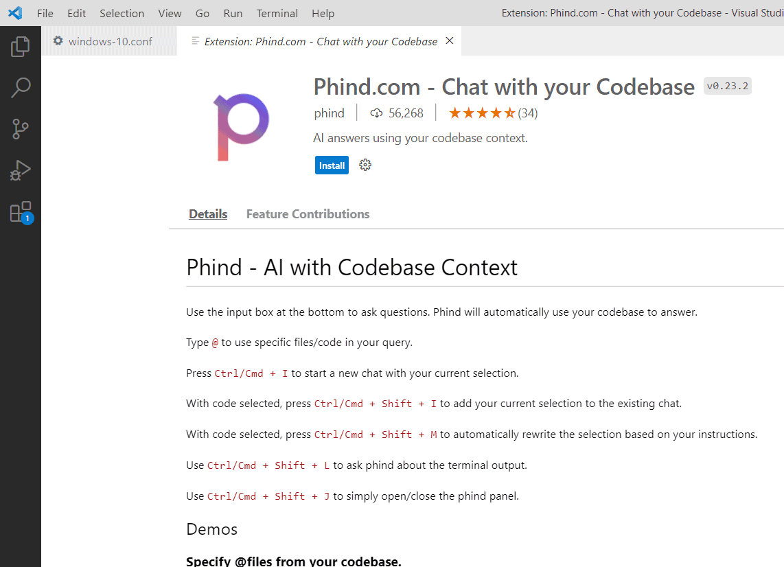 Integrazione Phind Visual Studio Code