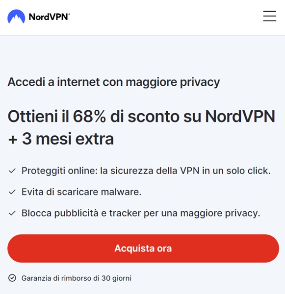 nordvpn 68 per cento di sconto