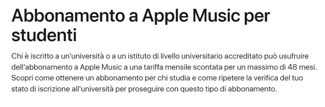 abbonamento apple music per studenti