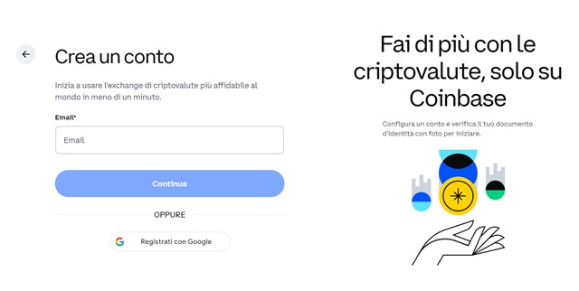 coinbase crea un conto