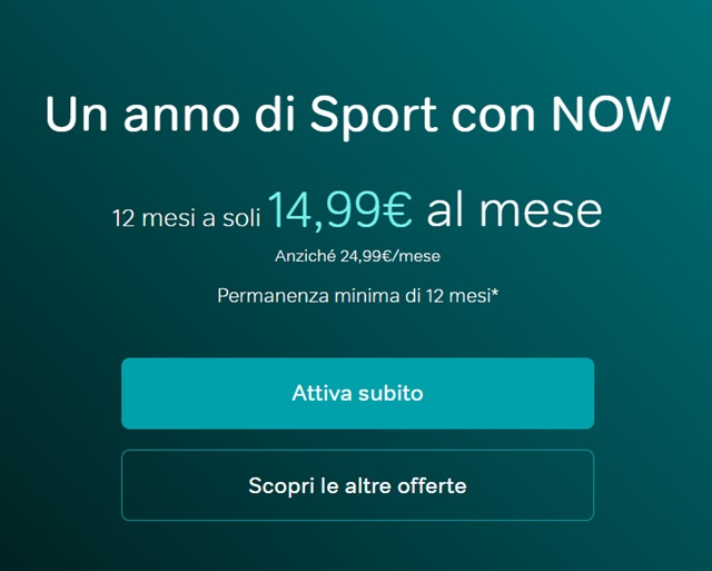un anno di sport con now a 14,99 euro al mese