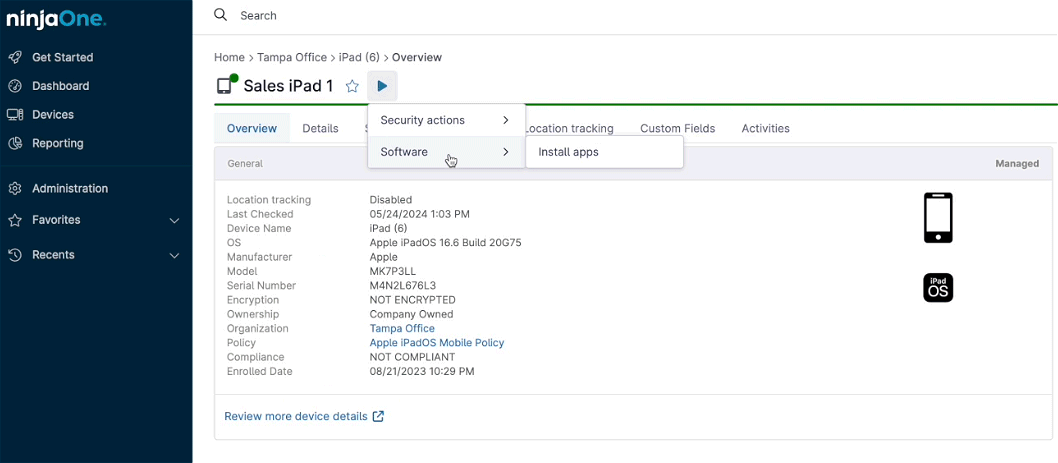 Gestione remota dispositivi mobili NinjaOne MDM