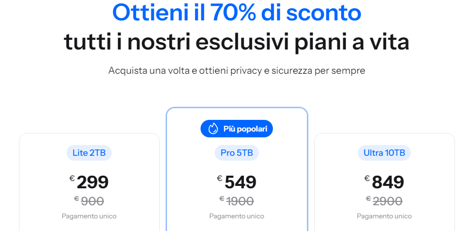 Sconto del 70% sui piani a vita