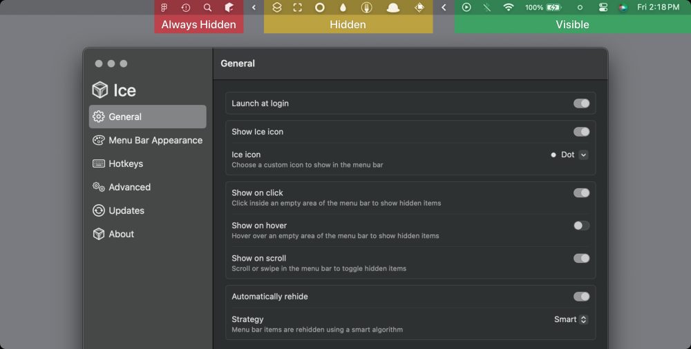Barra menu macOS personalizzabile con Ice
