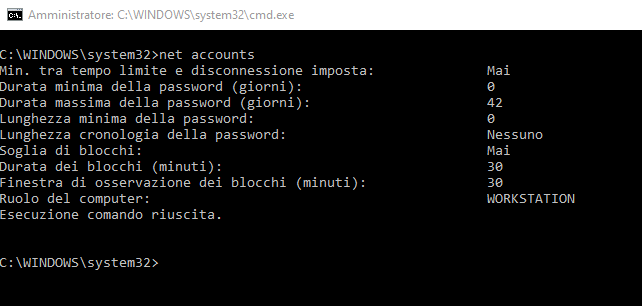 Blocco account Windows comando prompt