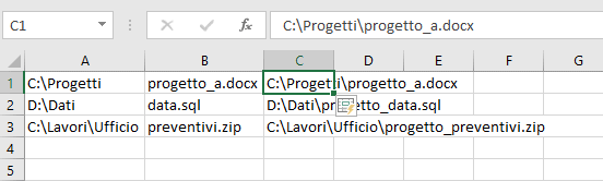 Combinare percorsi file Excel