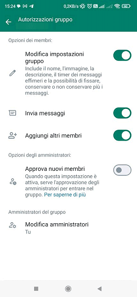 Impostazioni gruppi WhatsApp