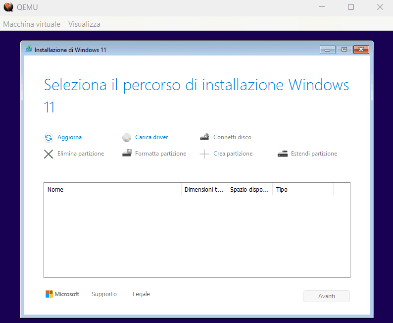 Percorso installazione Windows 11 on ARM