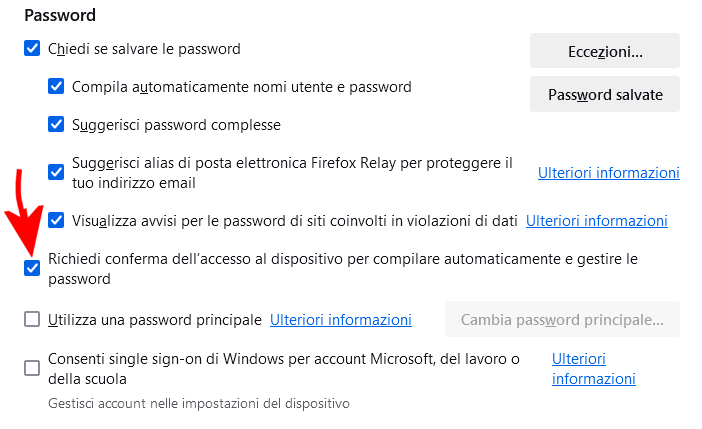 Richiesta credenziali password manager Firefox