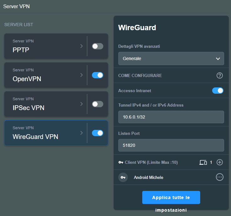 Server VPN WireGuard router ASUS