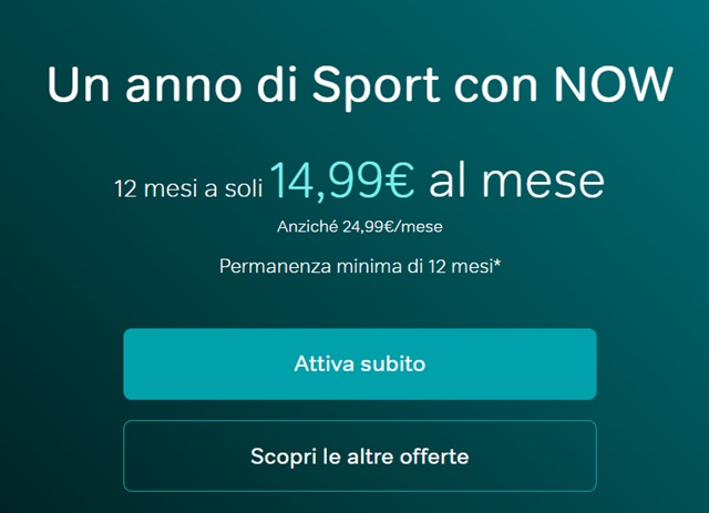 un anno di sport con now a 14,99 euro al mese