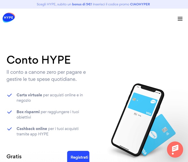 conto hype a canone zero