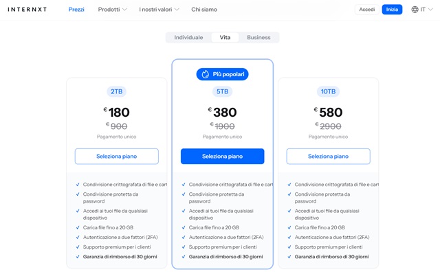 internxt sconto piani a vita